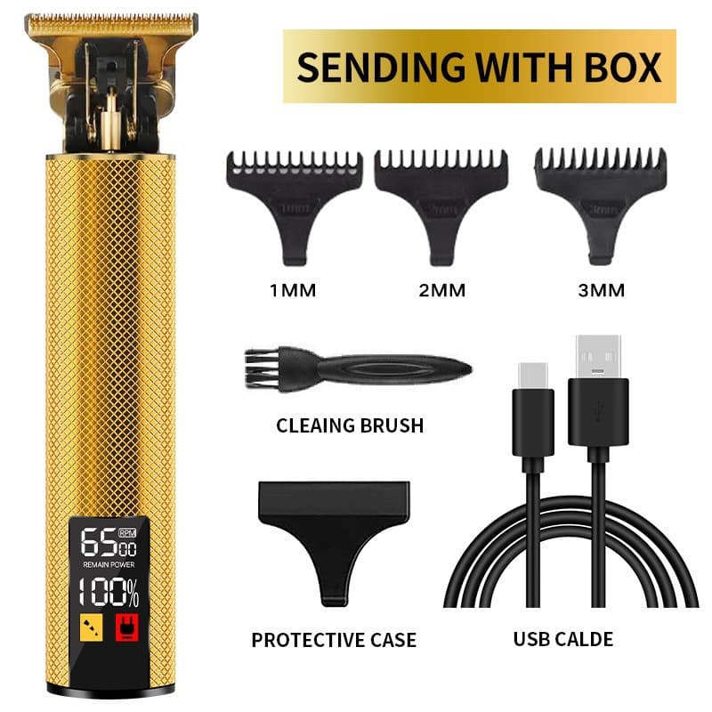 Gold Knurled Metal Cordless T-Blade Hair Trimmer — LCD