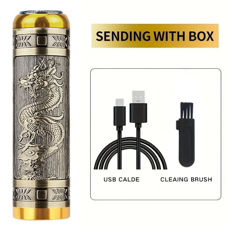 Dragon-Embossed Cordless Rotary Shaver - Bronze & Gold