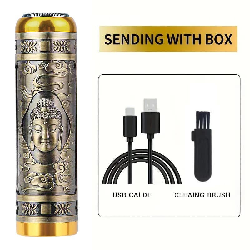 Buddha-Embossed Bronze Cordless Shaver — Gold Trim