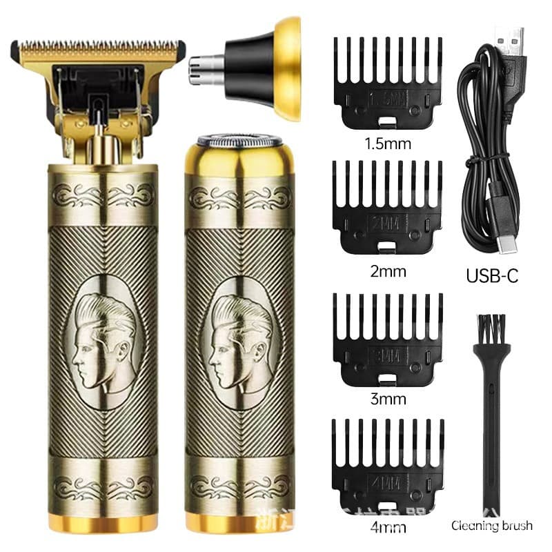 Vintage Gold Metal Cordless Hair Trimmer 3-in-1 Grooming Kit
